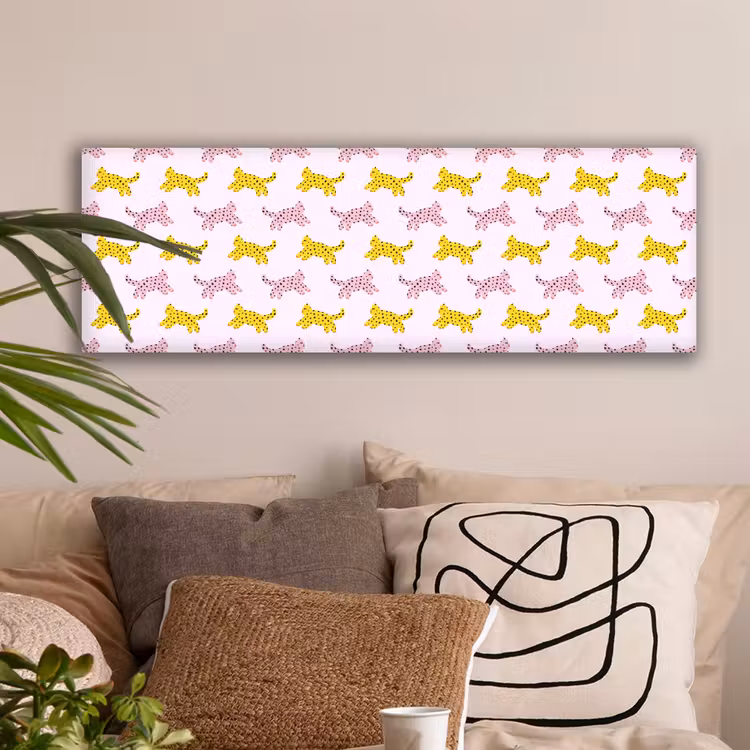 Geel - Roze - Katten - Wit canvas 2cm klein 828 -sfeer1