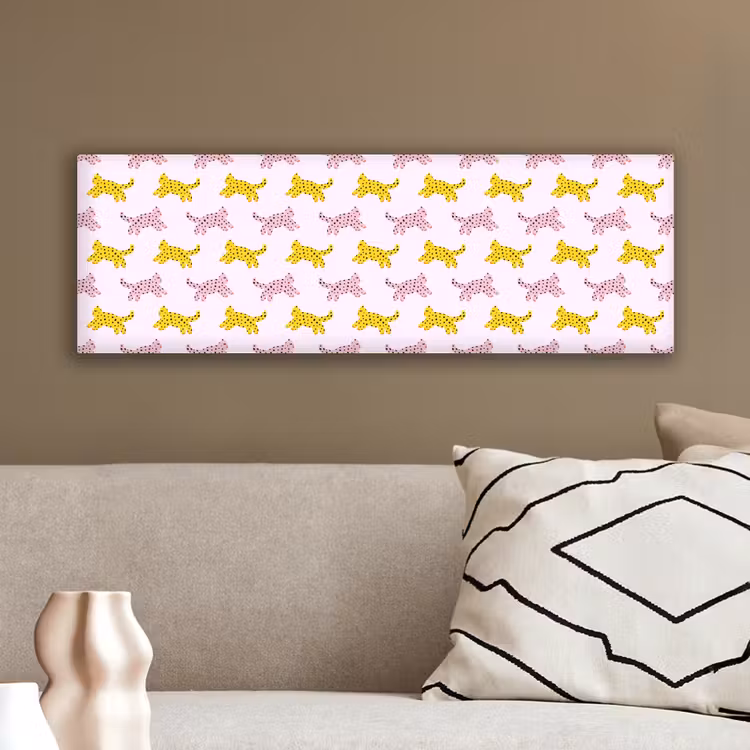 Geel - Roze - Katten - Wit canvas 2cm klein 828 -sfeer3
