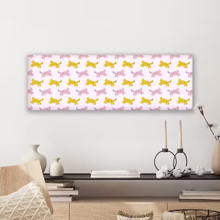 Geel - Roze - Katten - Wit canvas 2cm klein 828 -sfeer6