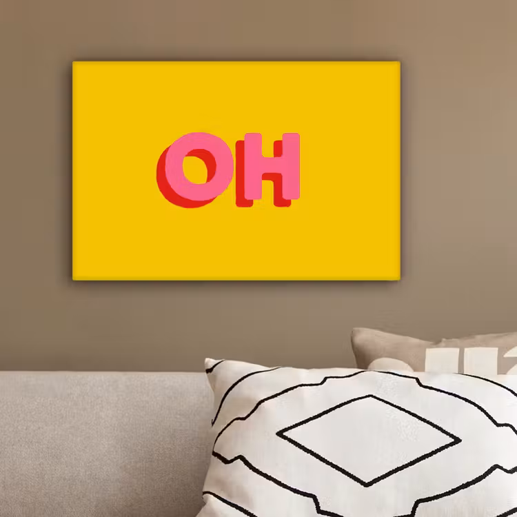 Geel - Roze - Oh - 3D canvas 2cm klein -sfeer3