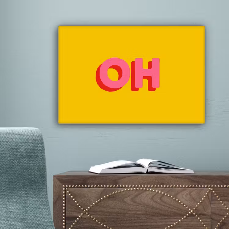 Geel - Roze - Oh - 3D canvas 2cm klein -sfeer4