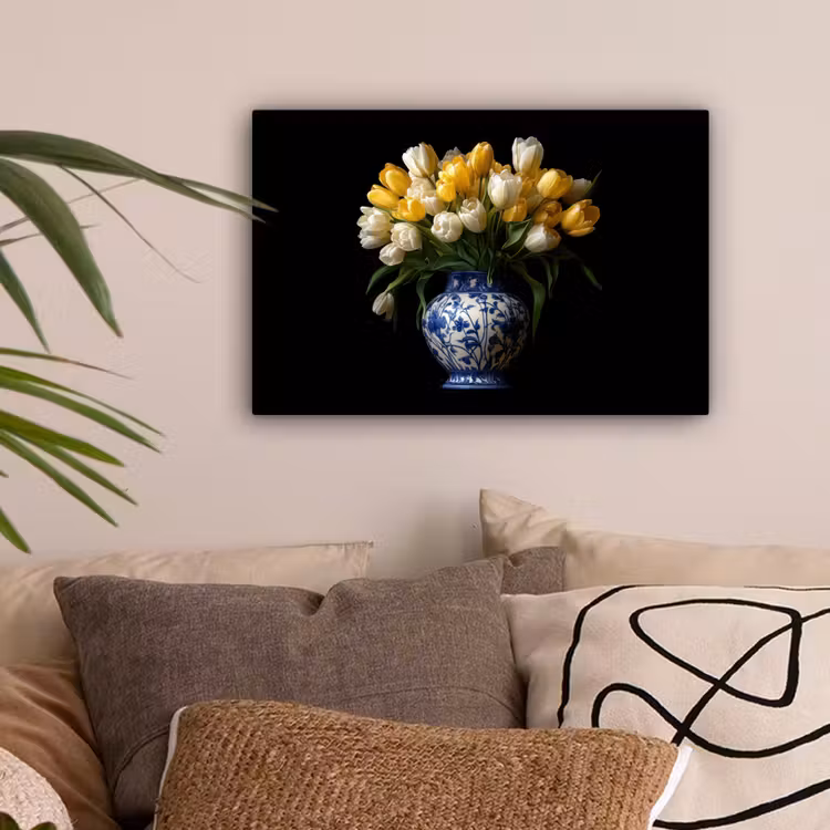 Geel - Tulpen - Vaas - Bloemen canvas 2cm klein -sfeer1