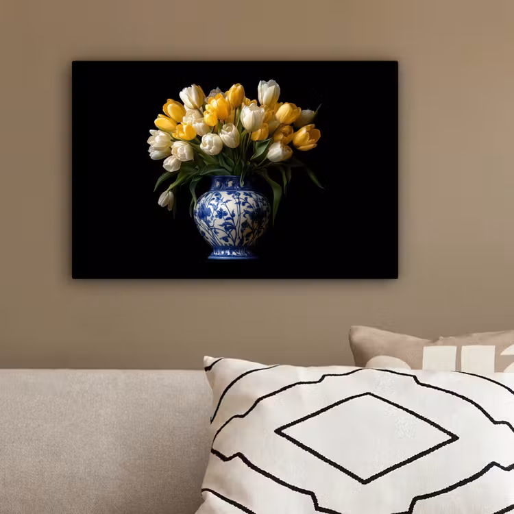 Geel - Tulpen - Vaas - Bloemen canvas 2cm klein -sfeer3