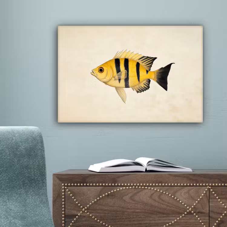 Geel - Vis - Strepen - Tropisch canvas 2cm klein -sfeer4