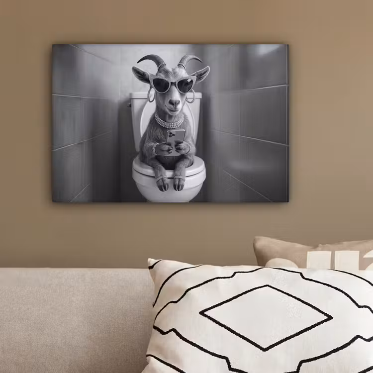 Geit - Telefoon - Toilet - Zwart - Wit canvas 2cm klein -sfeer3