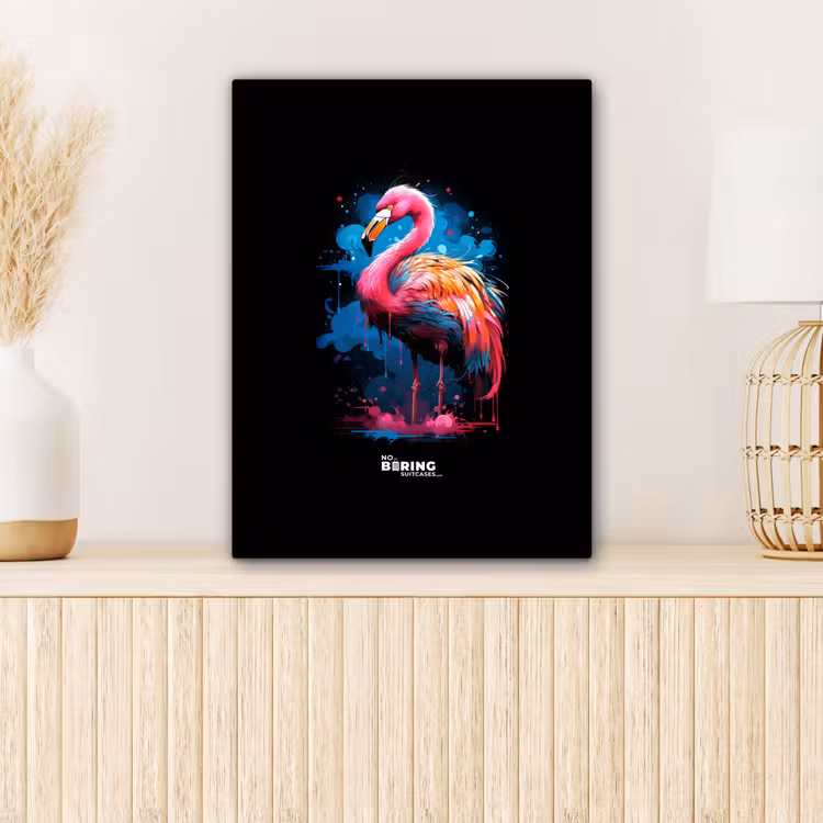 Gekleurde flamingo voor een verfexplosie canvas 2cm klein -sfeer5