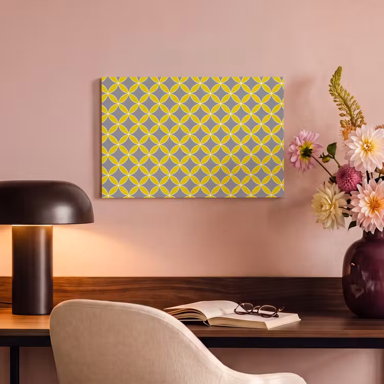 Geometrisch - Cirkels - Modern - Grijs - Geel canvas 2cm klein 34 -sfeer4