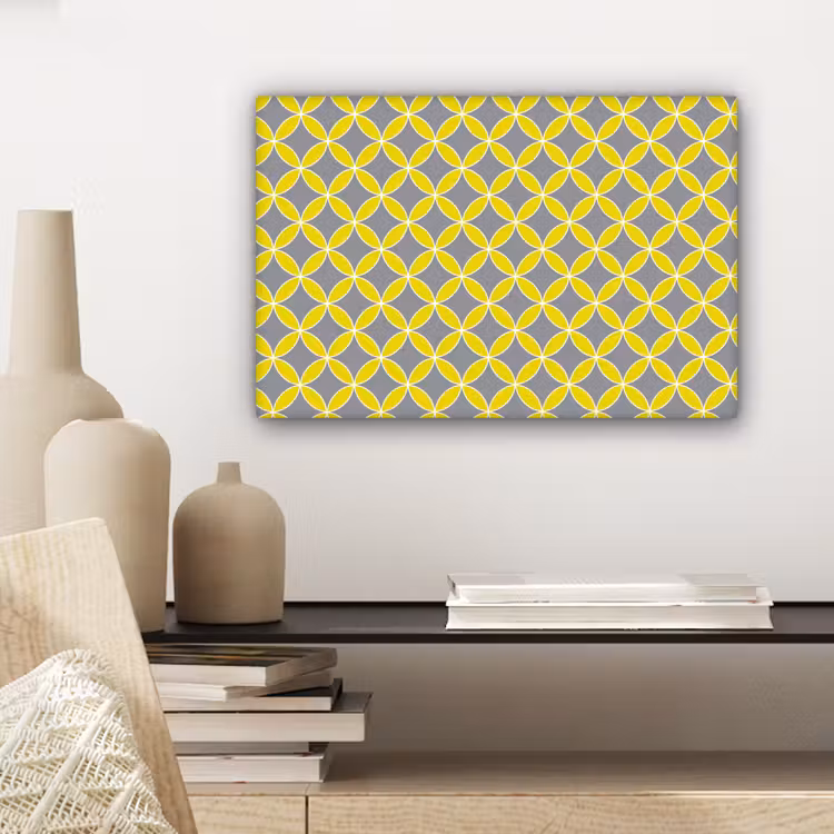 Geometrisch - Cirkels - Modern - Grijs - Geel canvas 2cm klein 34 -sfeer6