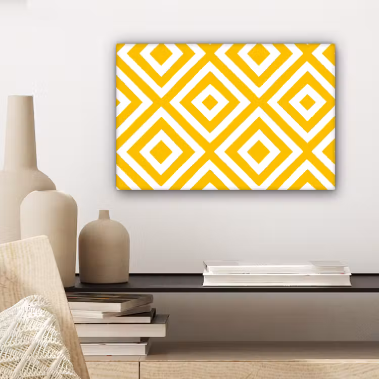 Geometrisch - Lijnen - Modern - Geel - Wit canvas 2cm klein 34 -sfeer6