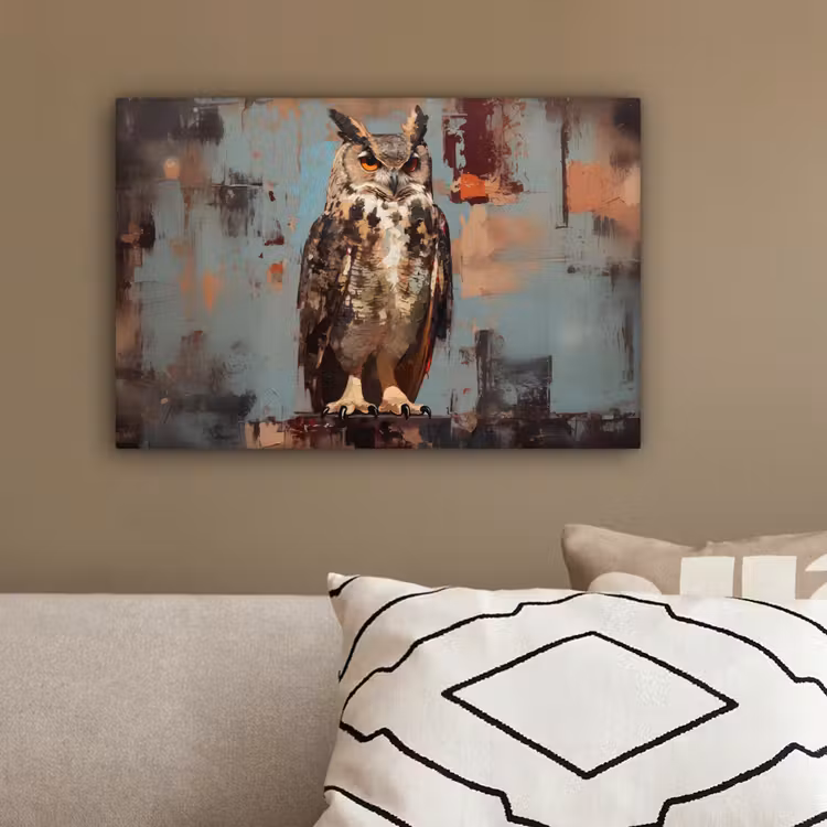 Geschilderd - Abstract - Uil - Bruin canvas 2cm klein -sfeer3