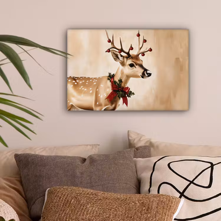 Gewei - Kerst - Rendier - Rood canvas 2cm klein -sfeer1