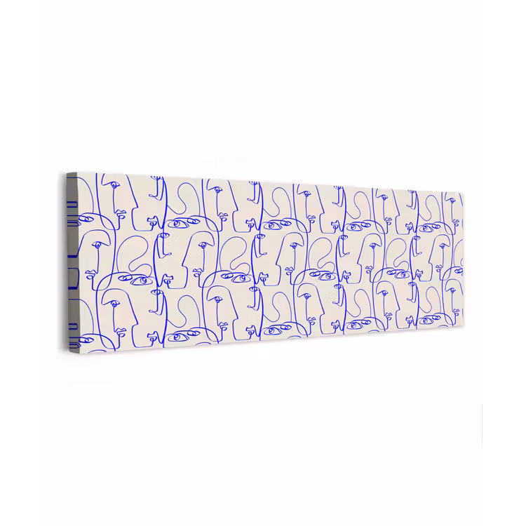 Gezicht - Blauw - Lijnen - Beige canvas 2cm klein 828 -z3d