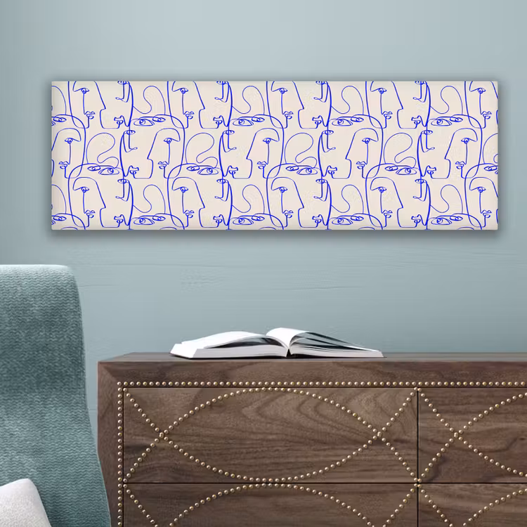 Gezicht - Blauw - Lijnen - Beige canvas 2cm klein 828 -sfeer4