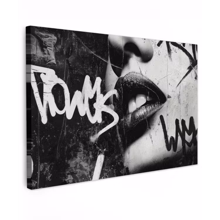 Gezicht - Mond - Graffiti - Zwart canvas 2cm klein -z3d