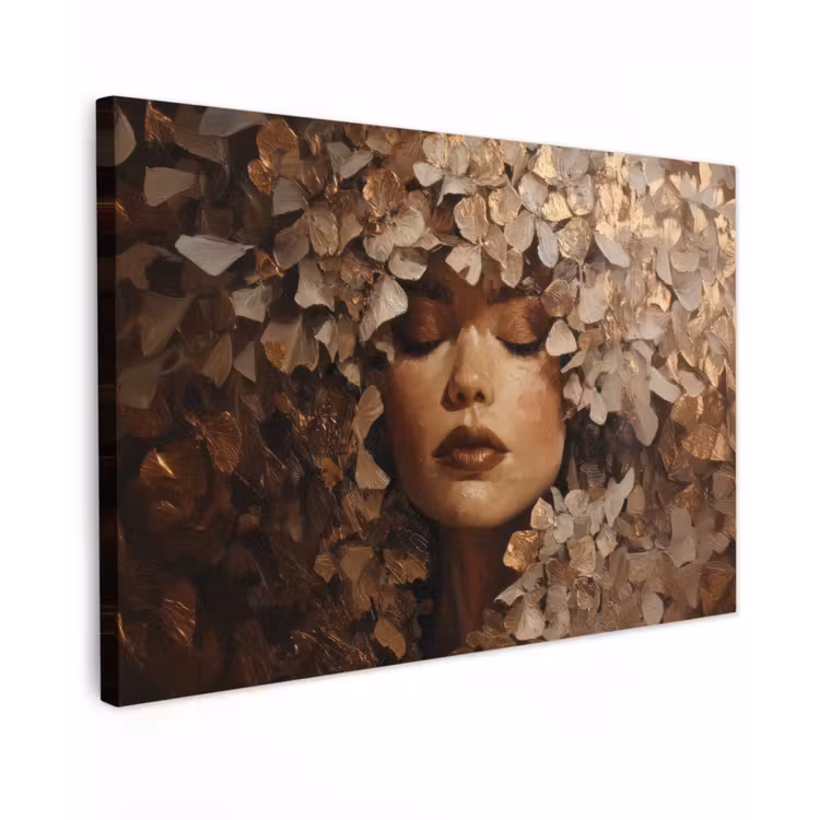 Gezicht - Vrouwe - Bladeren - Penseelstreken canvas 2cm klein -z3d