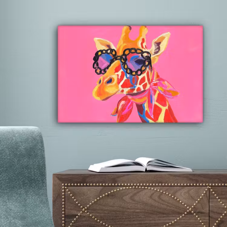 Giraf - Roze - Bril - Sjaal canvas 2cm klein -sfeer4