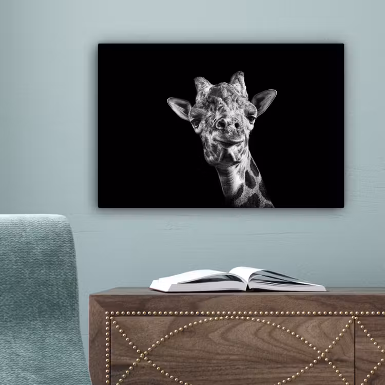 Giraffe - Dier - Zwart - Wit canvas 2cm klein -sfeer4