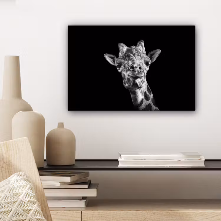 Giraffe - Dier - Zwart - Wit canvas 2cm klein -sfeer6