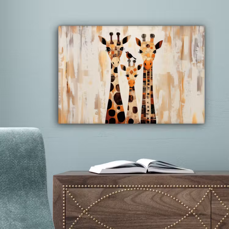 Giraffen - Cartoon - Crème canvas 2cm klein -sfeer4