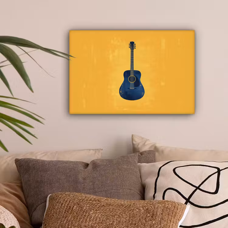 Gitaar - Akoestisch - Geel - Minimalistisch canvas 2cm klein -sfeer1