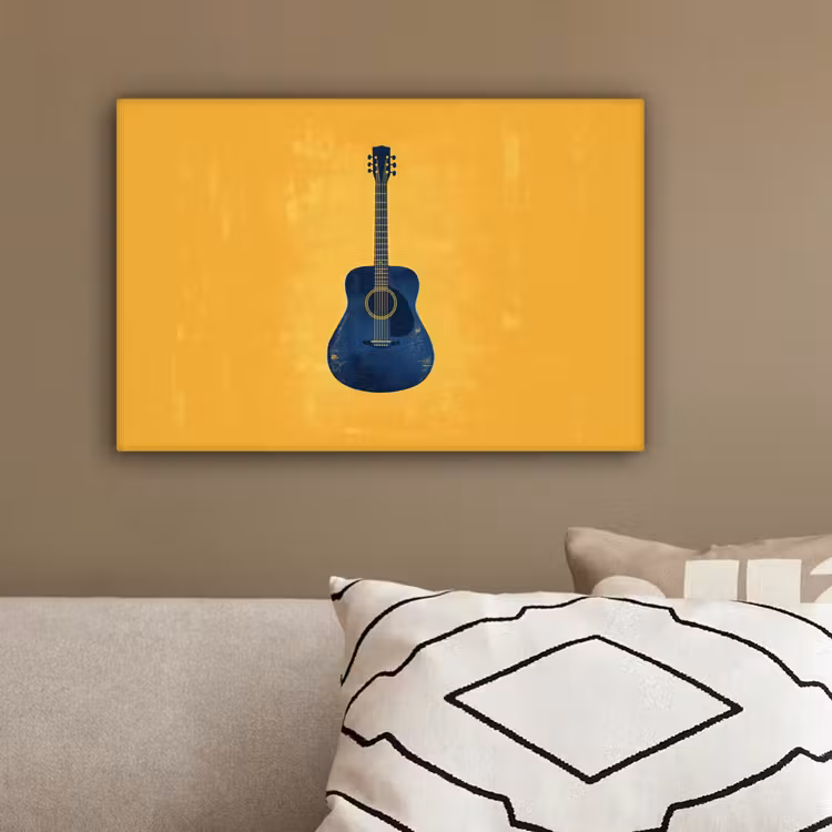 Gitaar - Akoestisch - Geel - Minimalistisch canvas 2cm klein -sfeer3