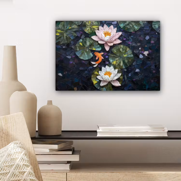 Glasstukjes - Leliebladeren - Vis - Oranje canvas 2cm klein -sfeer6