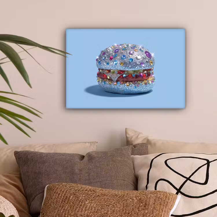 Glitters - Hamburger - Blauw canvas 2cm klein -sfeer1