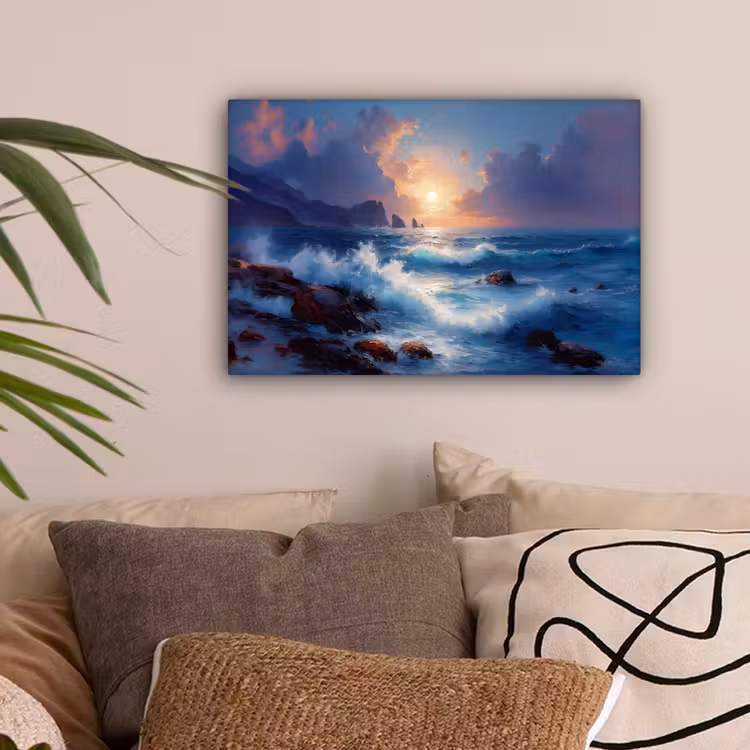 Golven - Zee - Kleurrijk - Rotsen canvas 2cm klein -sfeer1