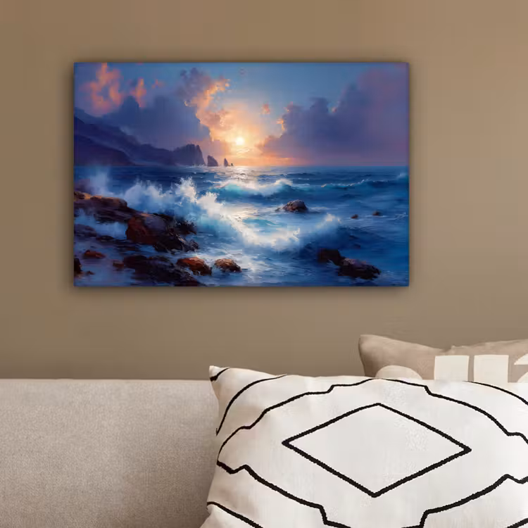 Golven - Zee - Kleurrijk - Rotsen canvas 2cm klein -sfeer3