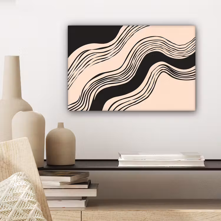 Golven - Zwart - Zandkleur canvas 2cm klein -sfeer6