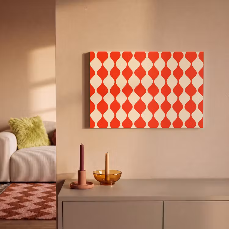 Golvend patroon - Retro - Rood - Beige canvas 2cm klein 34 -sfeer1