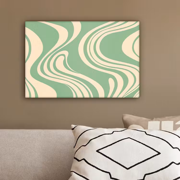 Golvende lijnen - Mintgroen - Dansende vormen canvas 2cm klein -sfeer3