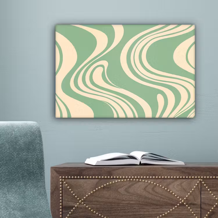 Golvende lijnen - Mintgroen - Dansende vormen canvas 2cm klein -sfeer4