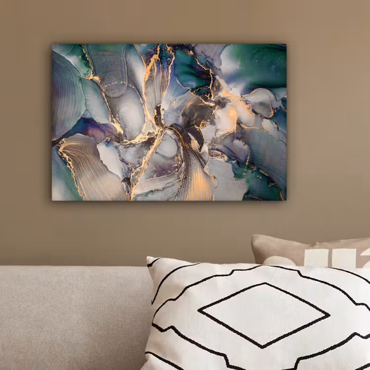 Goud - Blauw - Marmer canvas 2cm klein -sfeer3