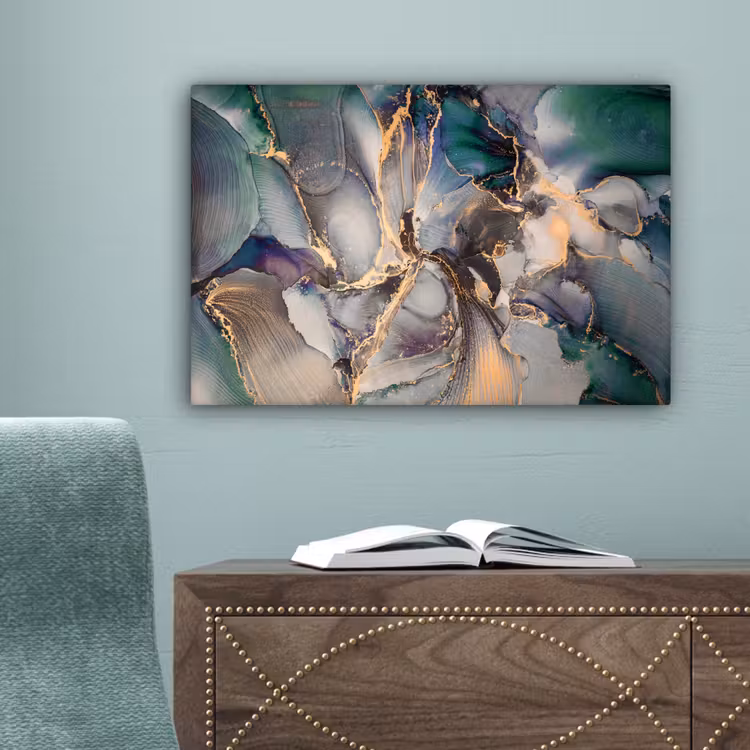 Goud - Blauw - Marmer canvas 2cm klein -sfeer4