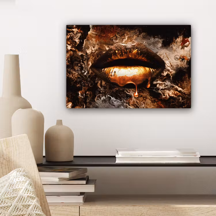 Goud - Lippen - Kunst canvas 2cm klein -sfeer6
