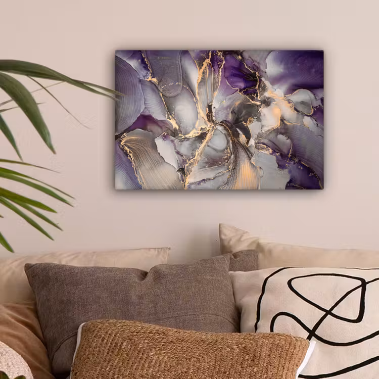 Goud - Paars - Marmer canvas 2cm klein -sfeer1