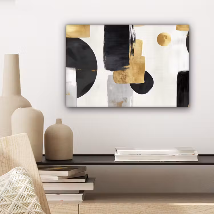Goud - Rechthoeken - Cirkels - Abstract canvas 2cm klein -sfeer6