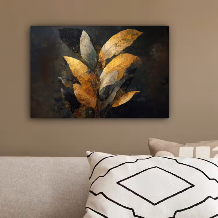 Gouden Bladcompositie – Botanische Luxe canvas 2cm klein -sfeer3