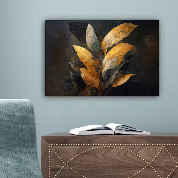 Gouden Bladcompositie – Botanische Luxe canvas 2cm klein -sfeer4