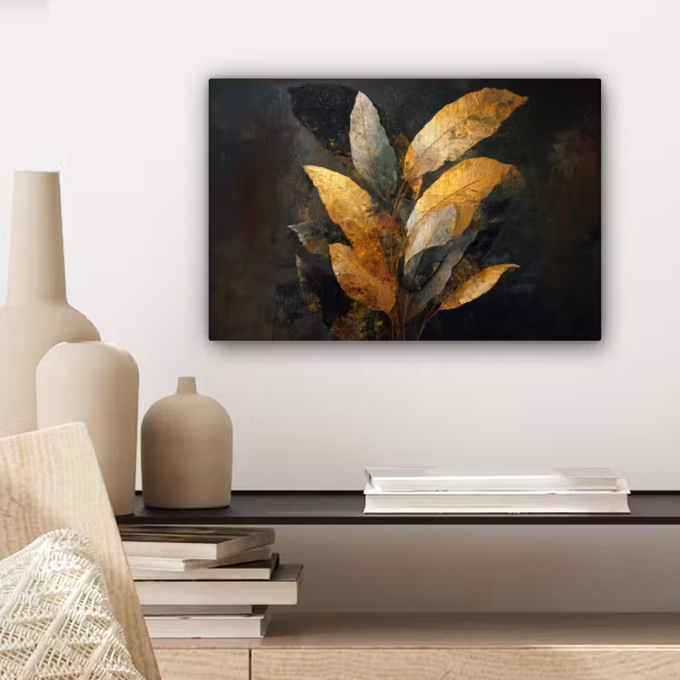Gouden Bladcompositie – Botanische Luxe canvas 2cm klein -sfeer6