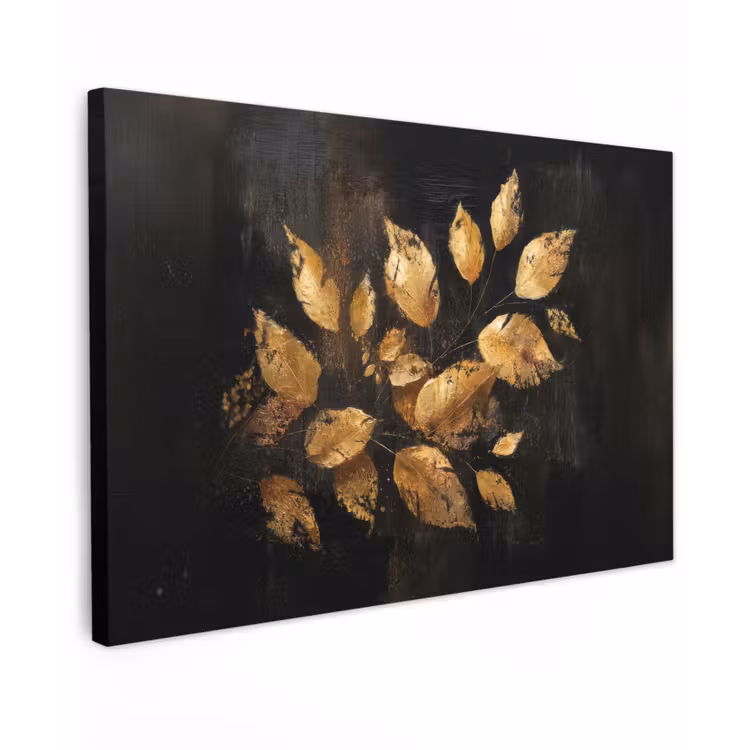 Gouden Bladeren op Donkere Achtergrond canvas 2cm klein -z3d