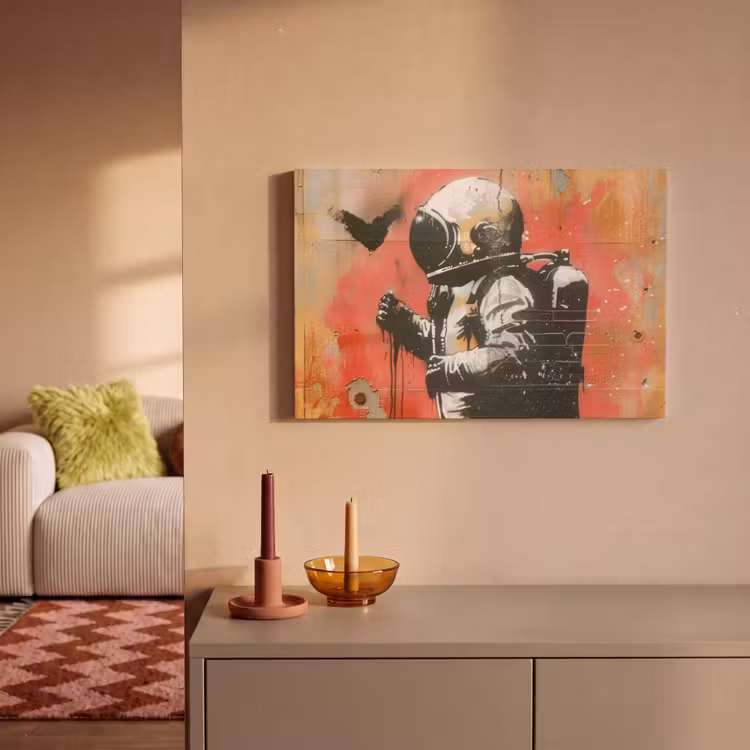 Graffiti - Astronaut - Street art - Ruimte - Banksy canvas 2cm klein -sfeer1
