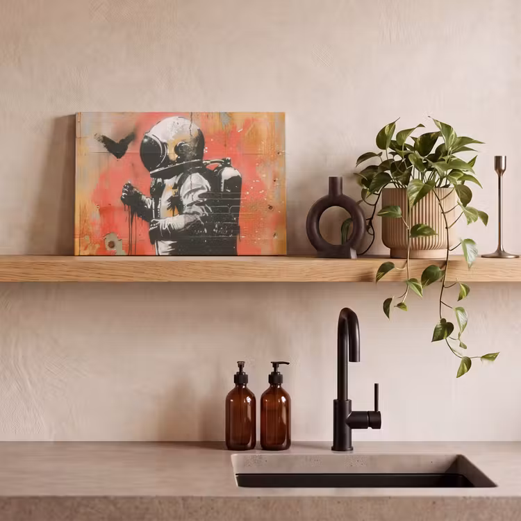 Graffiti - Astronaut - Street art - Ruimte - Banksy canvas 2cm klein -sfeer3