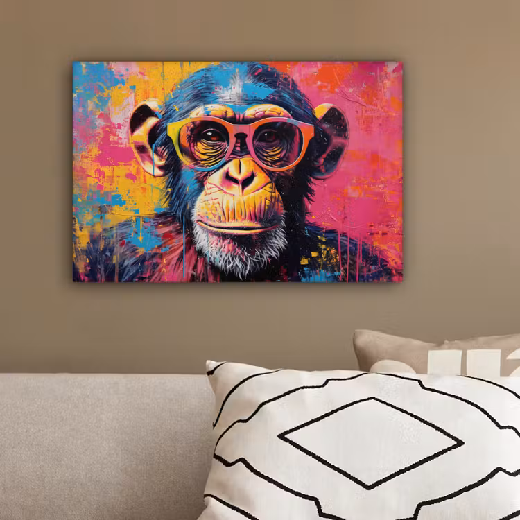 Graffiti - Chimpansee - Aap - Bril - Kleurrijk canvas 2cm klein -sfeer3