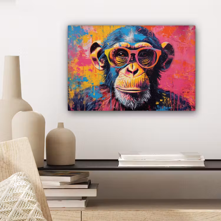 Graffiti - Chimpansee - Aap - Bril - Kleurrijk canvas 2cm klein -sfeer6