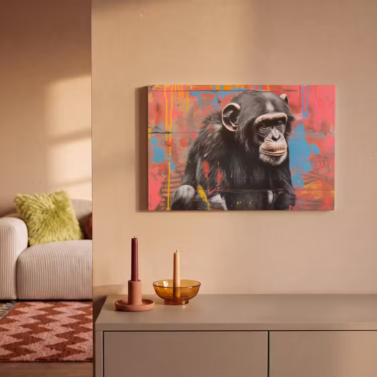 Graffiti - Chimpansee - Dieren - Street art - Banksy canvas 2cm klein -sfeer1