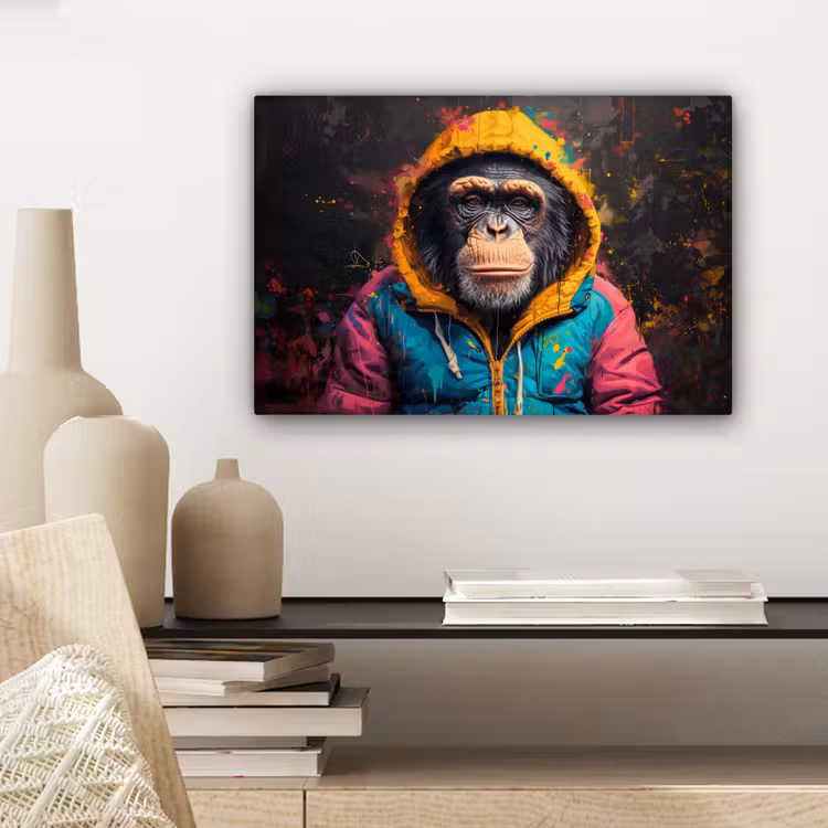 Graffiti - Chimpansee - Jas - Aap - Verf canvas 2cm klein -sfeer6