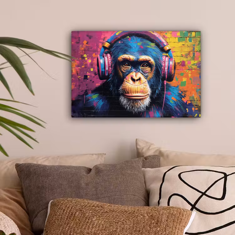 Graffiti - Chimpanzee - Street art - Koptelefoon - Aap canvas 2cm klein -sfeer1