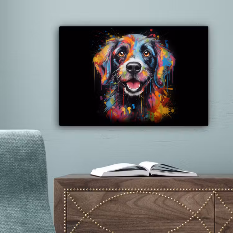 Graffiti - Hond - Zwart - Kleuren canvas 2cm klein -sfeer4
